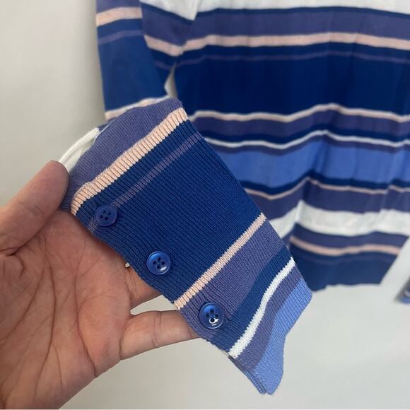 New Halogen Striped Sweater Thin Blue White Purple Nordstrom Crew Neck Size XS - Picture 5 of 6